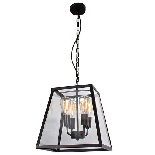 Creswick Vintage Lantern Look Pendant Matt Black - 4 Light Square - V&M IMPORTS Australia