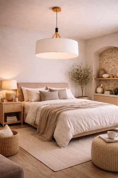 Annex 40cm 2 Light White Fabric Drum Pendant