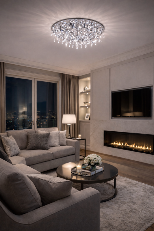 Katie | Round Flush Large Chrome Chandelier | Limited Avalability