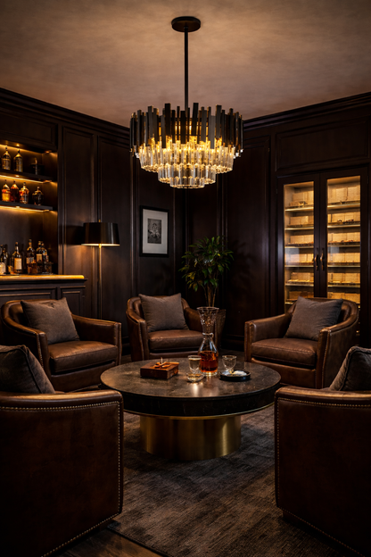 Regina Matt Black Crystal Pendants - 50cm Round Matt Black Chandelier** New Arrival **