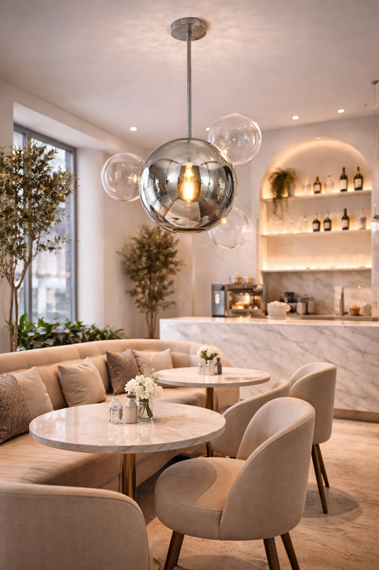 PLANET - Vintage Industrial Glass Pendants - Replica Jeremy Pyles - Grey/Chrome