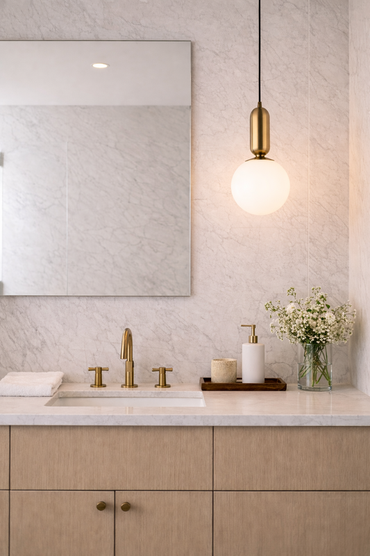 DECO Satin Brass 20cm Opal Glass Pendant Light ** New Arrival **