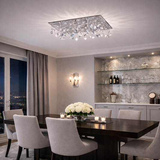 Katie Square Flush Mount Chandelier - Chrome - Large