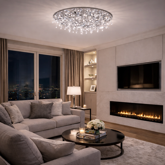 Katie | Round Flush Large Chrome Chandelier | Limited Avalability