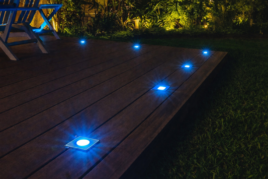 Stainless Steel - LED - Deck Lights - Square Blue - Set of 5 Including Transformer
