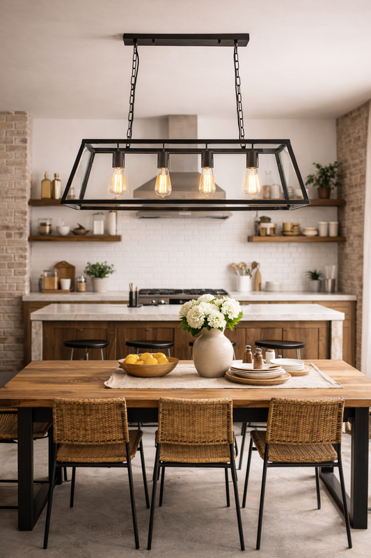 Creswick Vintage Lantern Look Pendant Matt Black- 4 Light Long** New Arrival **