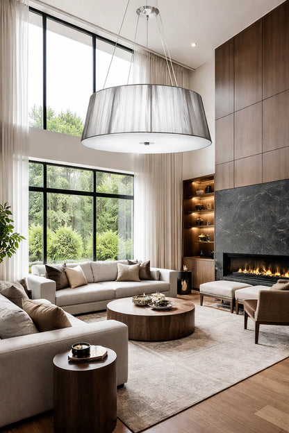 Paolo 90cm 5 Light Silver Drum Pendant