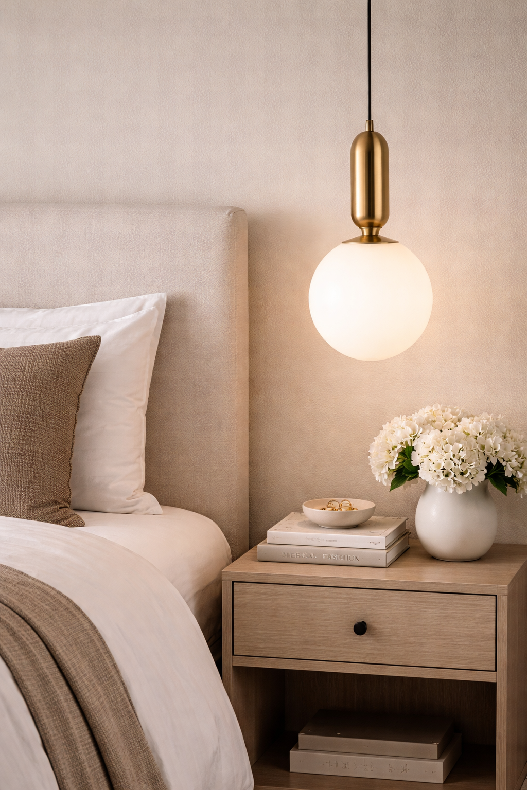 DECO Satin Brass 30cm Opal Glass Pendant Light ** New Arrival **