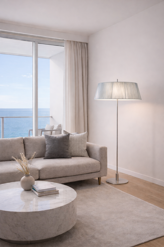 Paolo 2 Light Silk String Shade Floor Lamp Silver Shade