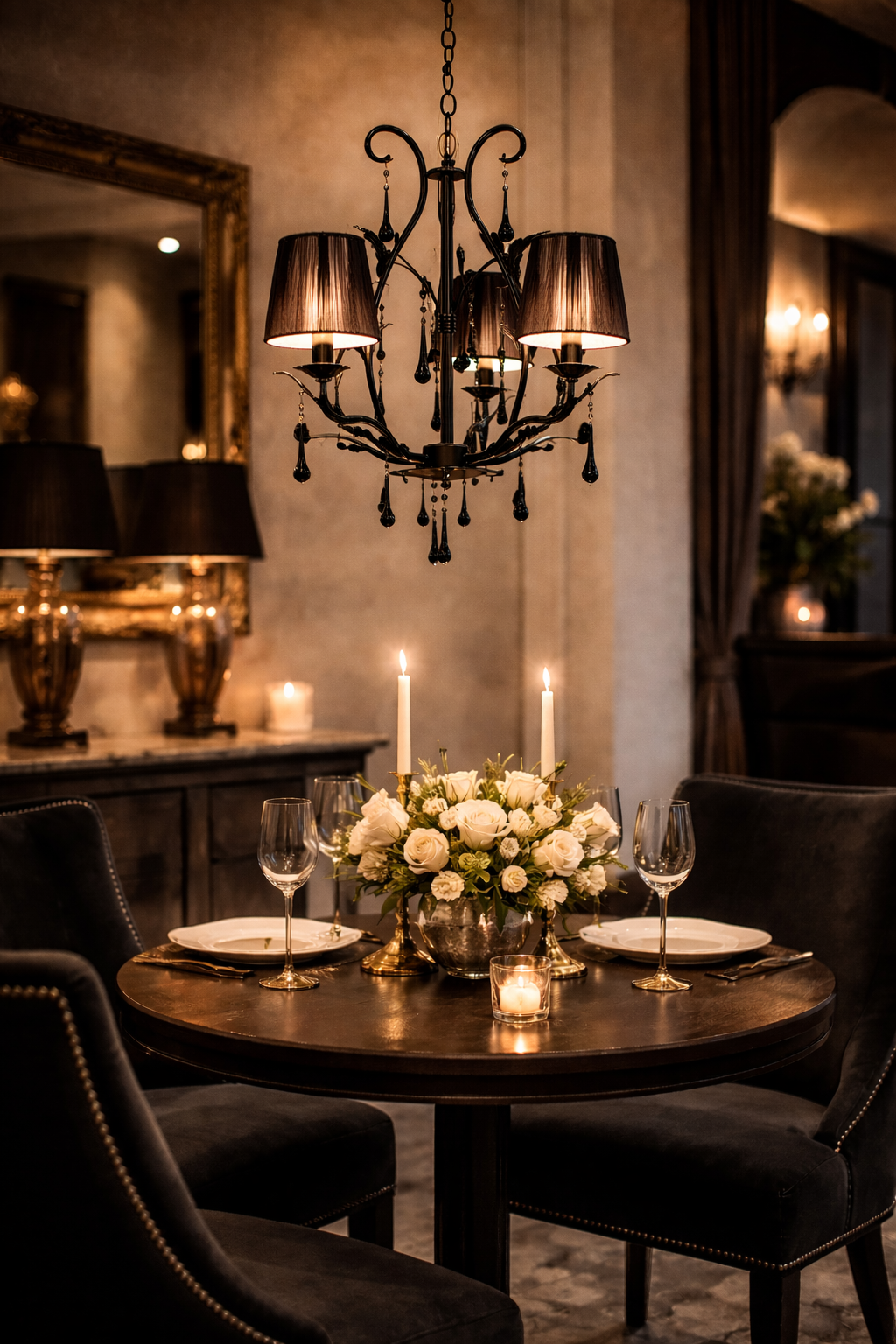 Florence 3 Light Black Crystal Chandelier