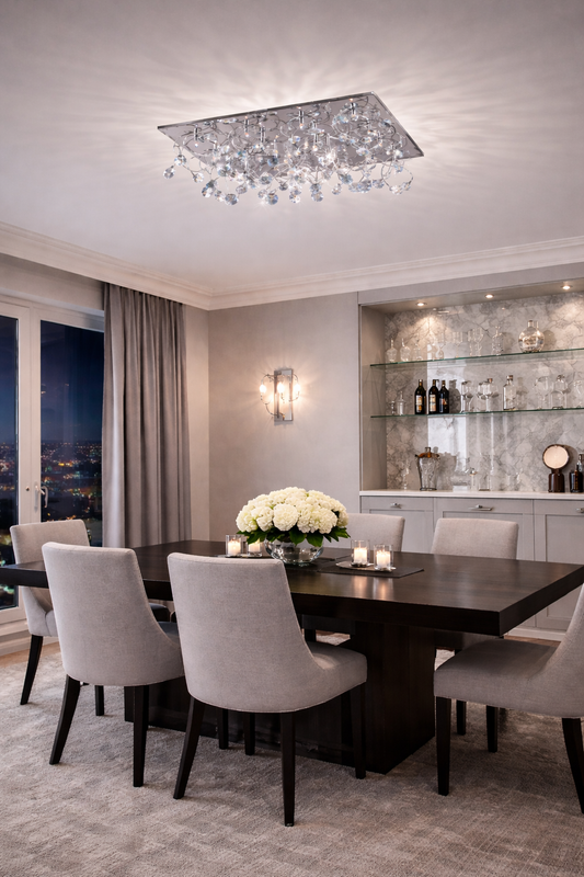 Katie Square Flush Mount Chandelier - Chrome - Large