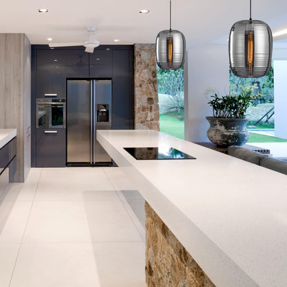 Barilla Grey Chrome 1 Light Fluted Glass Pendant Lighting - V&M IMPORTS Australia