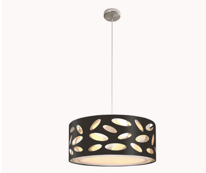 Carlo 55cm 3  Light Laser Cut Black Fabric Drum Pendant - V&M IMPORTS Australia